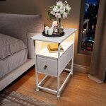 Table d'appoint avec prise �lectrique et usb c, table de chevet led, bout de canap� avec tiroir, station ...