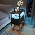 Table d'appoint avec prise �lectrique et usb c, table de chevet led, bout de canap� avec tiroir, station ...