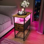 Table d'appoint avec prise �lectrique et usb c, table de chevet led, bout de canap� avec tiroir, station ...