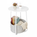 Table d'appoint relaxdays, table basse ronde avec panier en tissu, dimensions : 50 x 40 cm, mdf et m�tal, ...