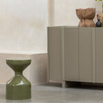 Table d'appoint ronde 30x30x47 cm en m�tal brillant vert olive