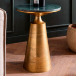 Table d'appoint ronde 40x56 cm en marbre vert et aluminium dor�