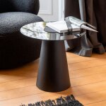 Table d'appoint ronde 60x50 cm en verre fum� et m�tal noir