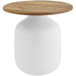 Table d'appoint ronde design blanche et bois manguier massif h49 cm verona