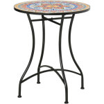 Table d'appoint ronde en mosa�que de jardin, style pub, en c�ramique et m�tal, rouge + bleu + blanc, ...