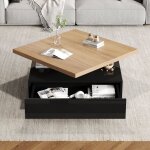 Table d?appoint � rotation 360� et double �tag�re, rangement moderne pour salon, style bois et noir, ...