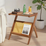 Table basse � 2 niveaux, 108, 5�53�42cm, plateau en verre, �tag�re en rotin, pour chambre, appartement ...