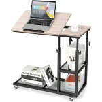 Costway - table d'appoint  roulette avce plateau rglable, cadre en acier, table de lit avec roulettes ...