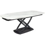 Table atonia ? ovale extensible 130 � 190 cm ? plateau c�ramique effet marbre blanc ? pieds m�tal ? style ...