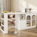Table de bar 120x40x97 cm, avec design pivotant � 360�, 2 portes en verre, �tag�res ouvertes, armoire ...