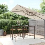 Design in - table de bar et dessus en verre marron 180x70x110 cm poly rotin cfw35679