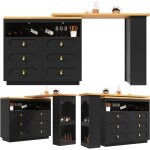 Table de bar extensible 137 - 203x39x90 cm - avec pivotement � 360� et rangement - noir