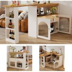 Table de bar extensible 138 - 193 cm, table haute de bistrot, pivotante avec bande lumineuse led, avec ...