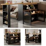 Table de bar extensible 138 - 193 cm, table haute de bistrot, pivotante avec bande lumineuse led, avec ...