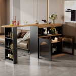 Table de bar extensible pivotante 360� led r�glable, mdf, noir, 138 - 193x39x105 cm avec rangement