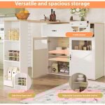 Table de bar extensible avec 2 portes verre et �tag�res - bar de cuisine en mdf blanc avec tiroir 138x39x104 ...