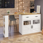 Table de bar extensible 204x39x104 cm bar � manger rotatif 360� avec tiroir de rangement, �tag�re 3 niveaux, ...