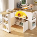 Table de bar extensible avec espace de rangement (135 - 205 � 39 � 100 cm), table de bar mobile, grand ...