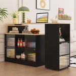 Redom ? table de bar extensible noire ? meuble mobile moderne avec rangement ? 3 formes ajustables pour ...