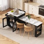 Table de bar extensible, �lot de cuisine multifonction avec led et ports usb / type?c, mdf + verre stri�, ...