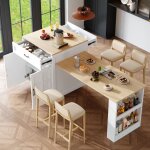 Table de bar extensible avec rangement, avec deux tiroirs et quatre compartiments, pour 2 - 6 personnes, ...