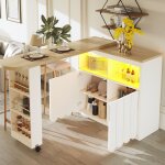 Table de bar extensible avec rangement, lot central de cuisine, table haute, led, mdf + verre - tagres ...