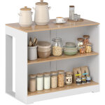 Table de bar, table haute cuisine � 3 niveaux 2 compartiments ouverts, plateau effet bois naturel 113 ...