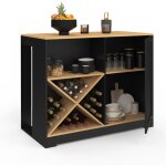 Table de bar lot vito 113 cm avec range bouteilles bois noir et plateau faon htre