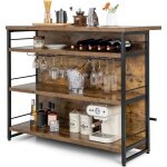 Table de bar industrielle, lot de cuisine avec plan de travail, tagres, casier  vin, porte - verres ...