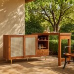 Table de bar de jardin extensible rotative  360 effet bois avec portes en rotin 107x40x71. 4cm - urban ...