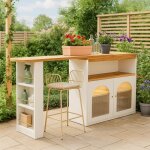 Table de bar de jardin extensible rotative moderne blanc avec rangement et led - urban meuble