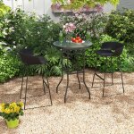 Design in - table bar jardin verre tremp h 97 cm cadre mtal noir avec patins antidrapants cw70767