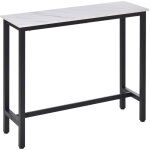 Table bar mdf marbr� acier 120�40�100 cm pieds r�glables, blanc et noir
