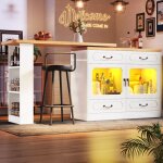 Table de bar pivotante  360, buffet de cuisine avec clairage led, 2 portes et 4 tiroirs, 135 / 2033992. ...