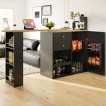 Redom - table de bar pivotante  360, table  manger avec 2 tiroirs, rangement multifonctionnel, mdf, ...