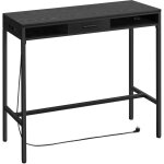Vasagle - table de bar, table de pub avec multiprise et tiroir amovible en tissu non - tiss, crochets, ...