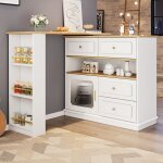 Table de bar rotative à 360 ° avec 4 tiroirs et portes verre - bar de cuisine blanc mdf - 125x39x101, ... Table de bar rotative à 360 ° avec 4 tiroirs et portes verre - bar de cuisine blanc mdf - 125x39x101, ...