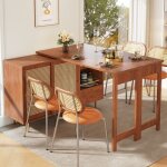 Table de bar rotative � 360� au design extensible, meuble de rangement avec porte en rotin, �tag�re de ...