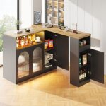 Table de bar rotative à 360° avec éclairage led et porte vitrée, plateau de table en grain de bois mat, ... Table de bar rotative à 360° avec éclairage led et porte vitrée, plateau de table en grain de bois mat, ...