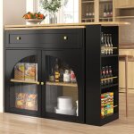 Table de bar rotative � 360 � avec tiroirs et 2 portes verre - meuble bar noir mdf avec rangement ouvert ...