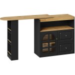 Table de bar rotative  360 avec tiroirs et portes verre - meuble bar en mdf noir avec rangement ouvert ...