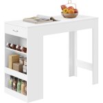 Table de bar woltu, 1 tiroir et 3 compartiments ouverts, table haute cuisine en bois d'ing�nierie, blanc ...