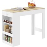 Table de bar woltu, 1 tiroir et 3 compartiments ouverts, table haute cuisine en bois d'ing�nierie, ch�ne ...