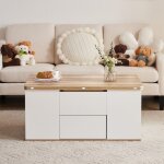 Table basle fixe relevable - plateau ouvrant en 2 tables - blanc et bois - grande capacit� - moderne ...