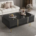 Table basse 100 cm, rectangulaire, avec 2 tiroirs de rangement, brillante, moderne, pieds en mtal, table ...