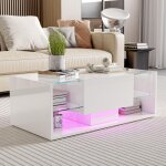 Table basse - 100x50x35cm - avec �clairage led rgb, rangement, tiroir et verre tremp� - design laqu�e ...