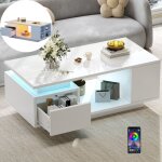 Table basse 100x50x36 cm - table led laqu�e avec rangements, design creux au centre, table basse avec ...
