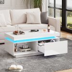Table basse 100x50x40. 3cm design moderne avec tiroir int�gr� et led laqu� brillant panneau de particules ...