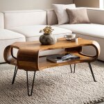 Table basse 100x60x47 cm en bois massif et métal naturel et noir Table basse 100x60x47 cm en bois massif et métal naturel et noir