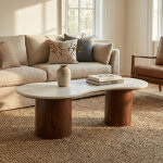 Table basse 104x104x42cm en manguier et marbre blanc